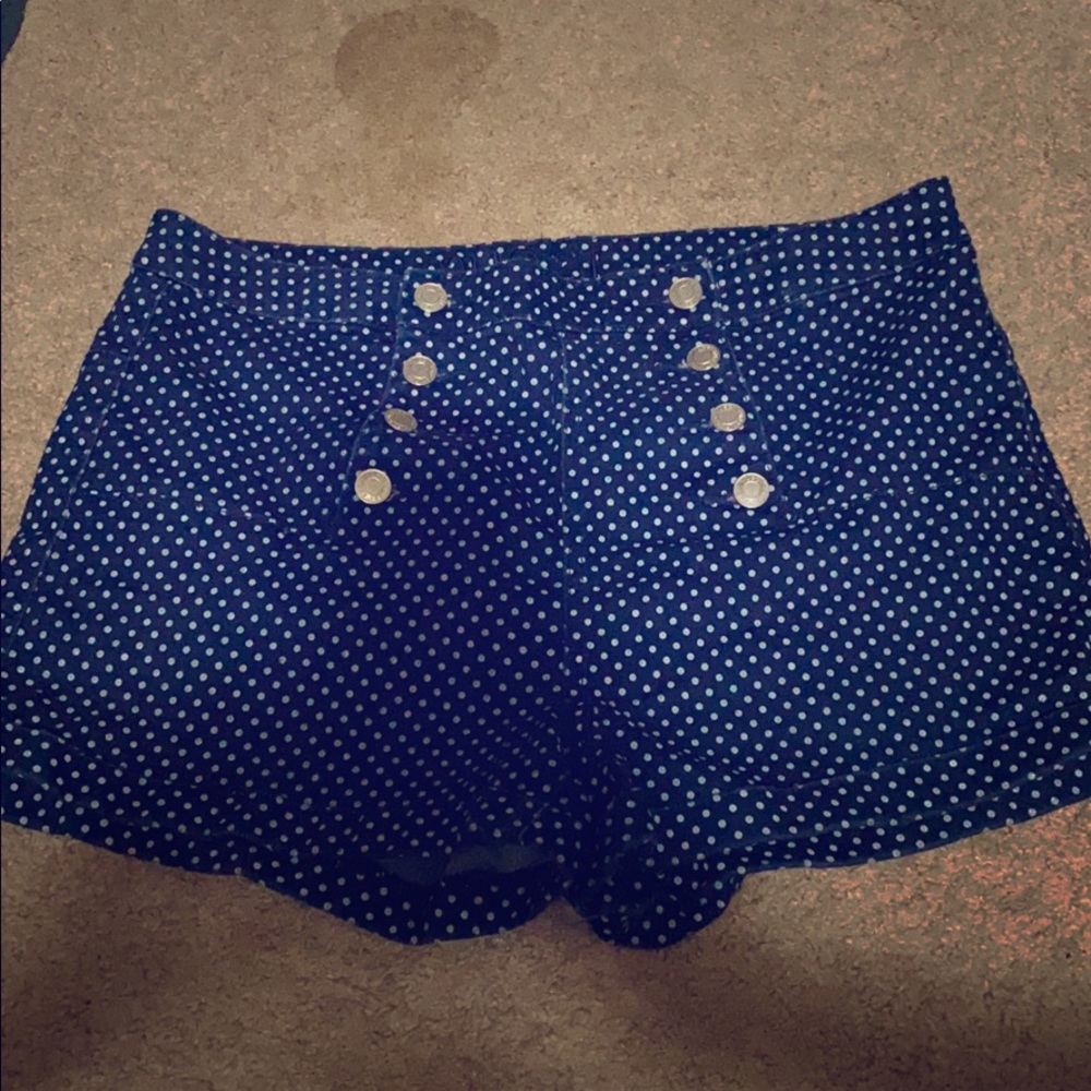 High waisted blue jean dress shorts